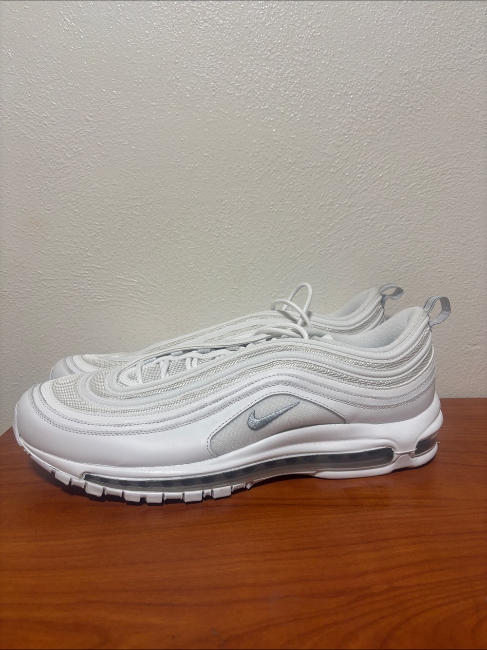 Nike Men’s Air Max 97 Sneakers - Triple White/Silver Accent. Size 14 New
